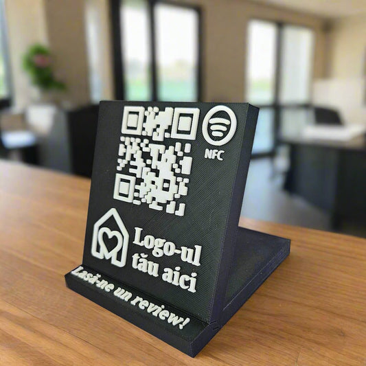 Stand cu cod QR multifuncțional personalizat, cu NFC