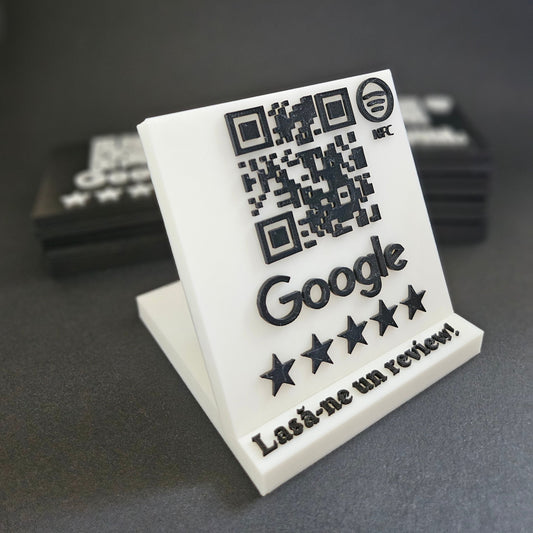 Stand cu cod QR și NFC pentru recenzii Google Maps