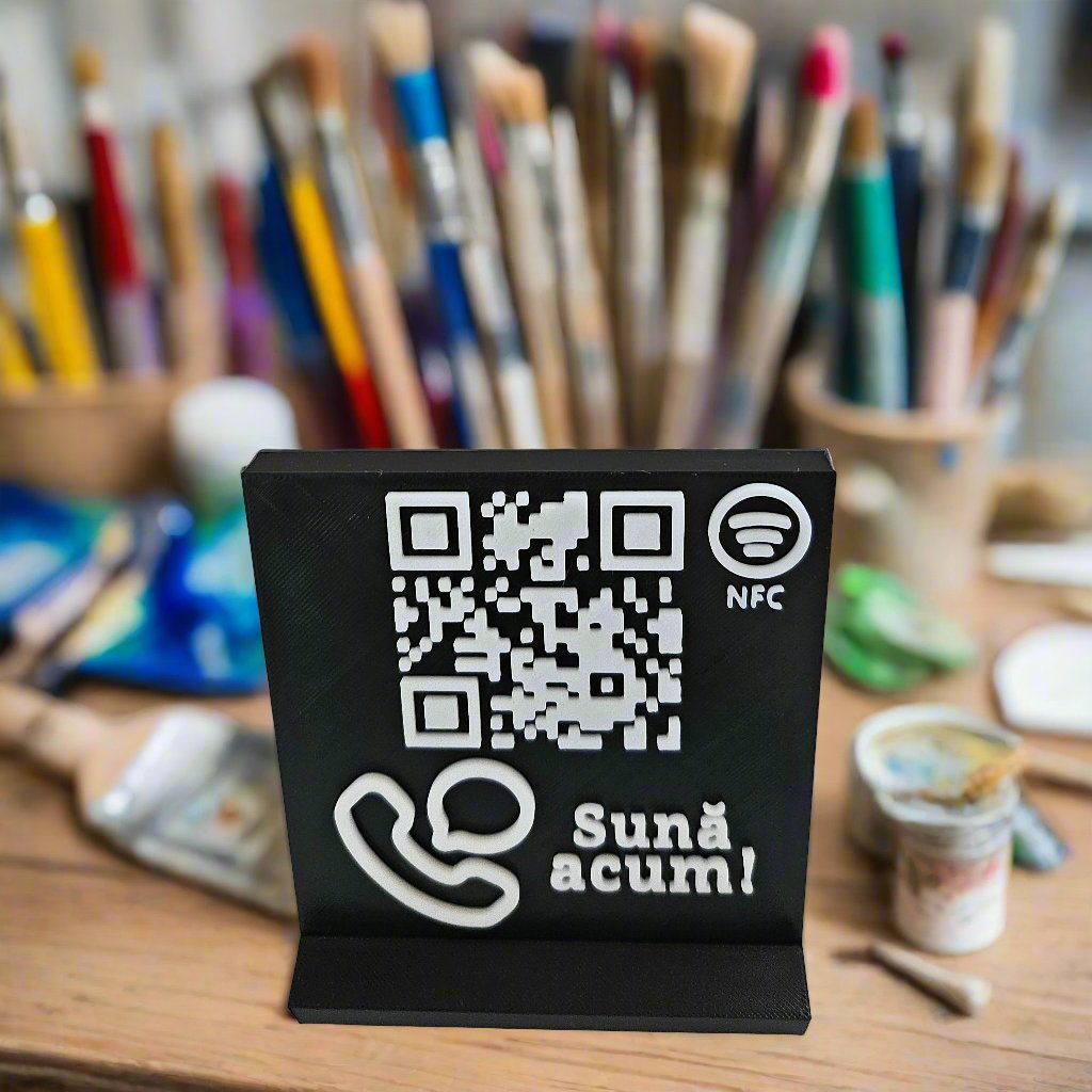 Stand cu cod QR și NFC pentru plăți Revolut