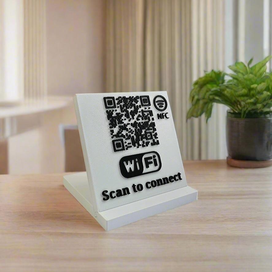 Stand cu cod QR și NFC pentru conectare la Wi-Fi
