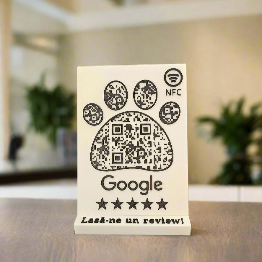 Stand cu cod QR și NFC pentru recenzii Google, pentru afaceri legate de animale