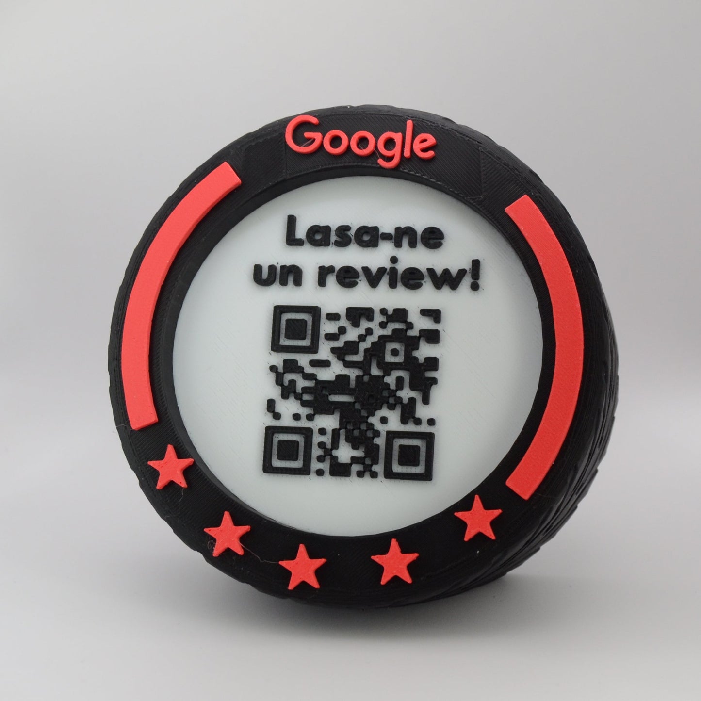 Stand cu cod QR pentru recenzii Google, cu NFC, model roată F1, diverse culori