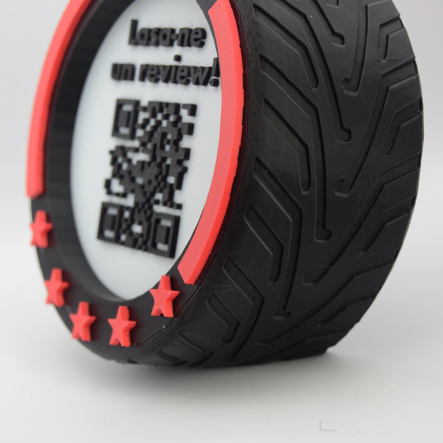 Stand cu cod QR pentru recenzii Google, cu NFC, model roată F1, diverse culori