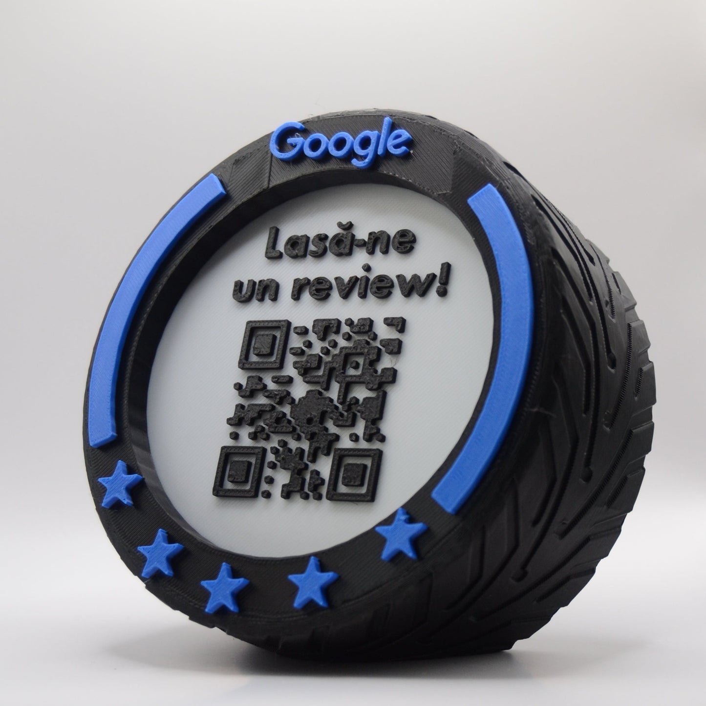 Stand cu cod QR pentru recenzii Google, cu NFC, model roată F1, diverse culori
