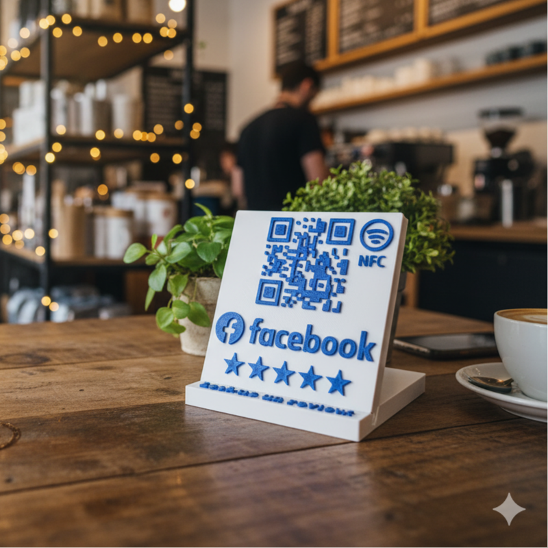 Stand cu cod QR și NFC pentru pagina de Facebook