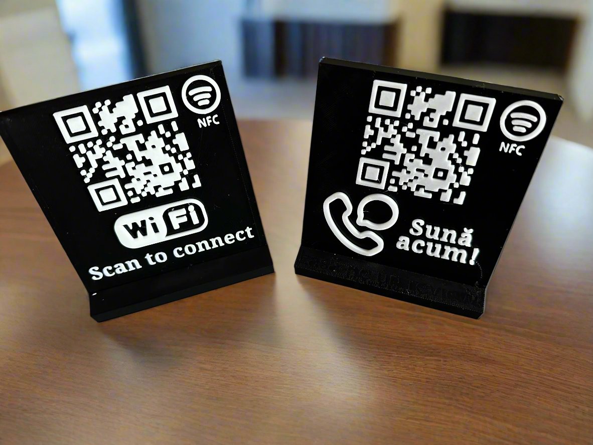 Stand cu cod QR și NFC pentru conectare la Wi-Fi