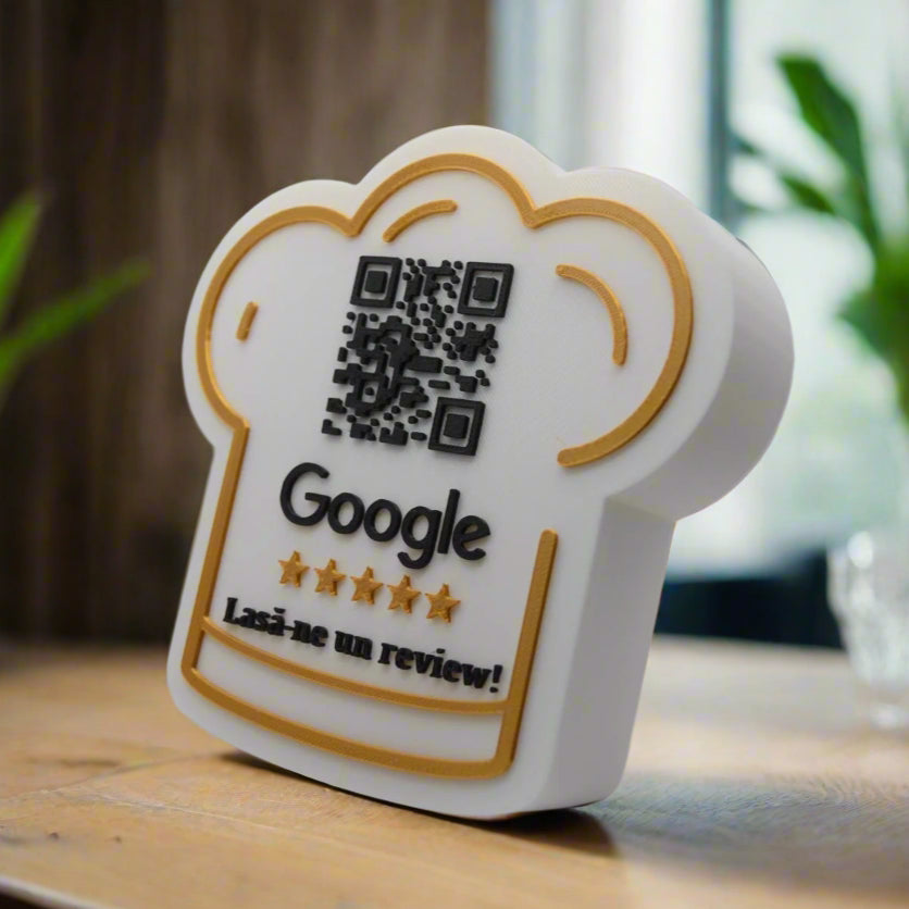 Stand cu cod QR pentru recenzii Google, model Bucătar, cu NFC integrat