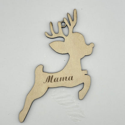Set decorațiuni ren de Crăciun personalizat cu nume, din lemn de paltin, 10x10 cm