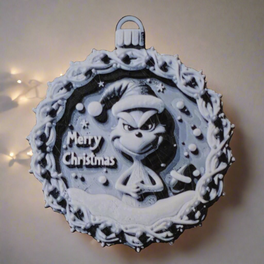 Glob plat de Crăciun, model Grinch, alb-negru