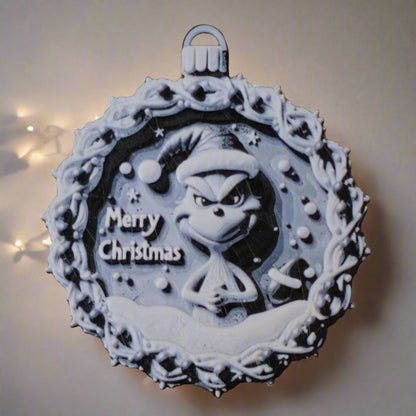 Glob plat de Crăciun, model Grinch, alb-negru