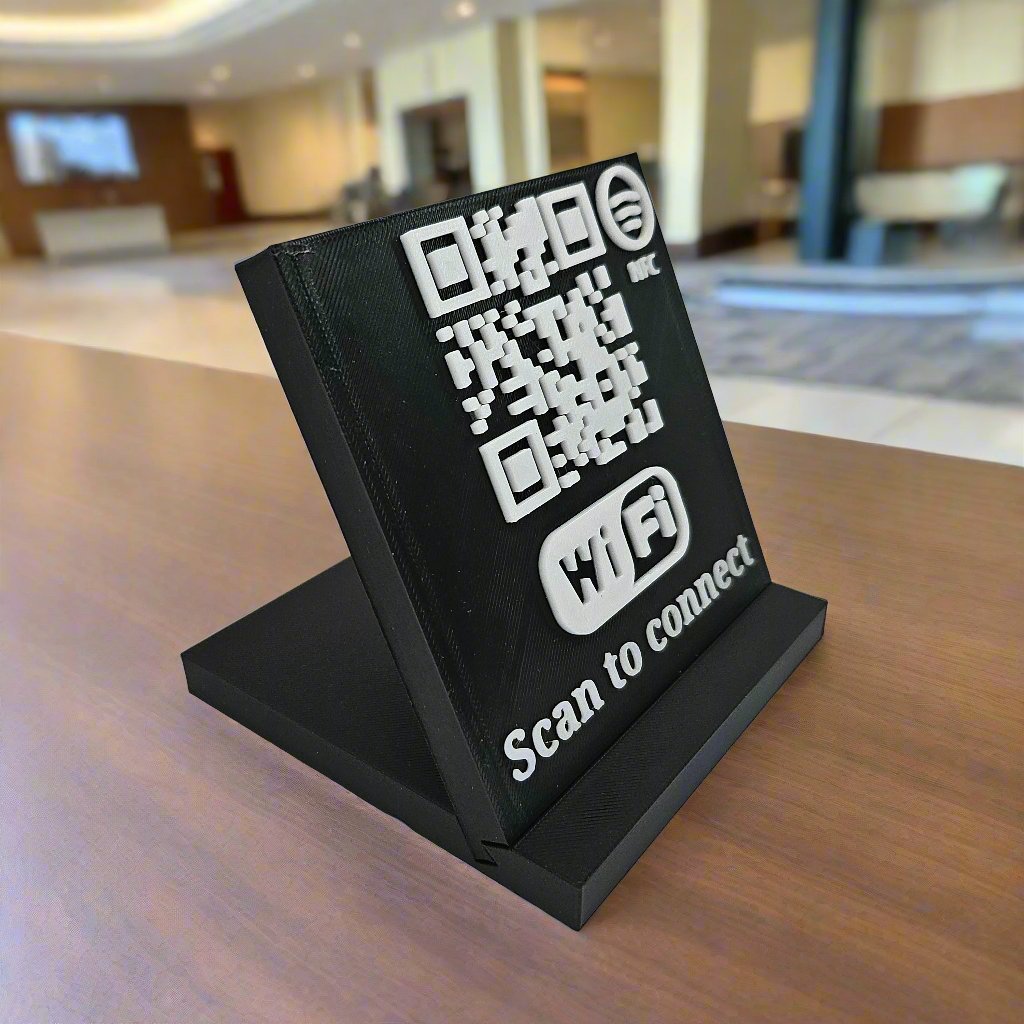 Stand cu cod QR și NFC pentru conectare la Wi-Fi
