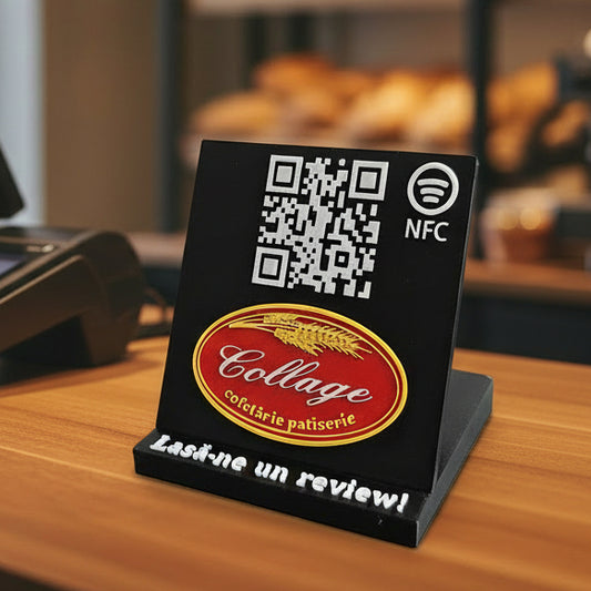 Stand cu cod QR multifuncțional personalizat, cu NFC