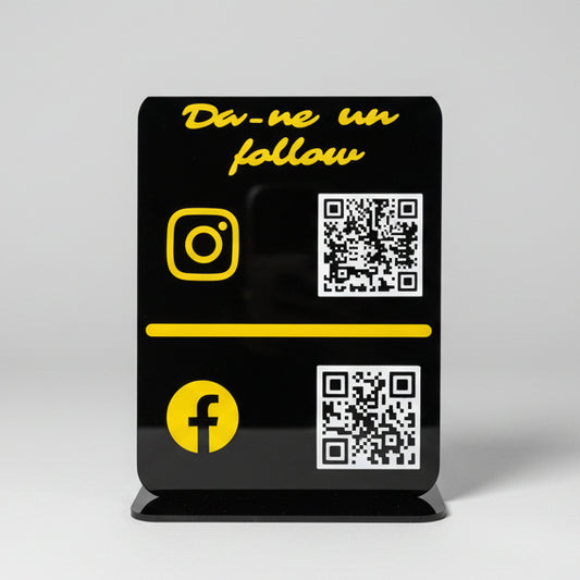 Stand elegant personalizat din plexiglas acrylic cu 2 coduri QR si NFC