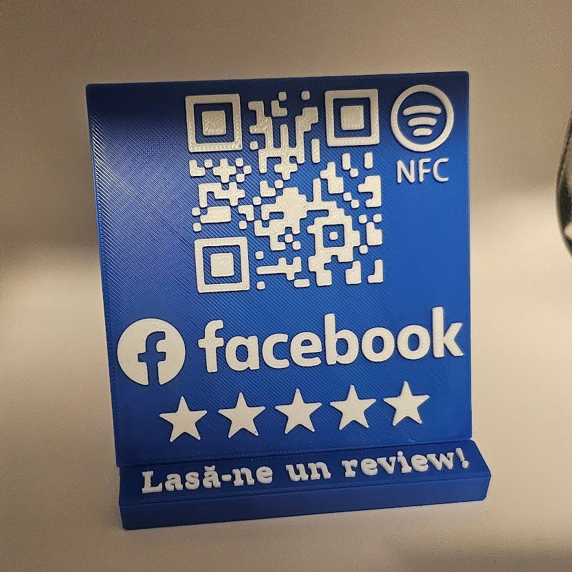 Stand cu cod QR și NFC pentru pagina de Facebook