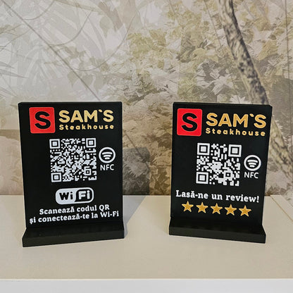 Stand cu cod QR multifuncțional personalizat, cu NFC