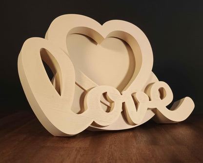 Ramă foto imprimate 3D cu mesaj „Love”, alb