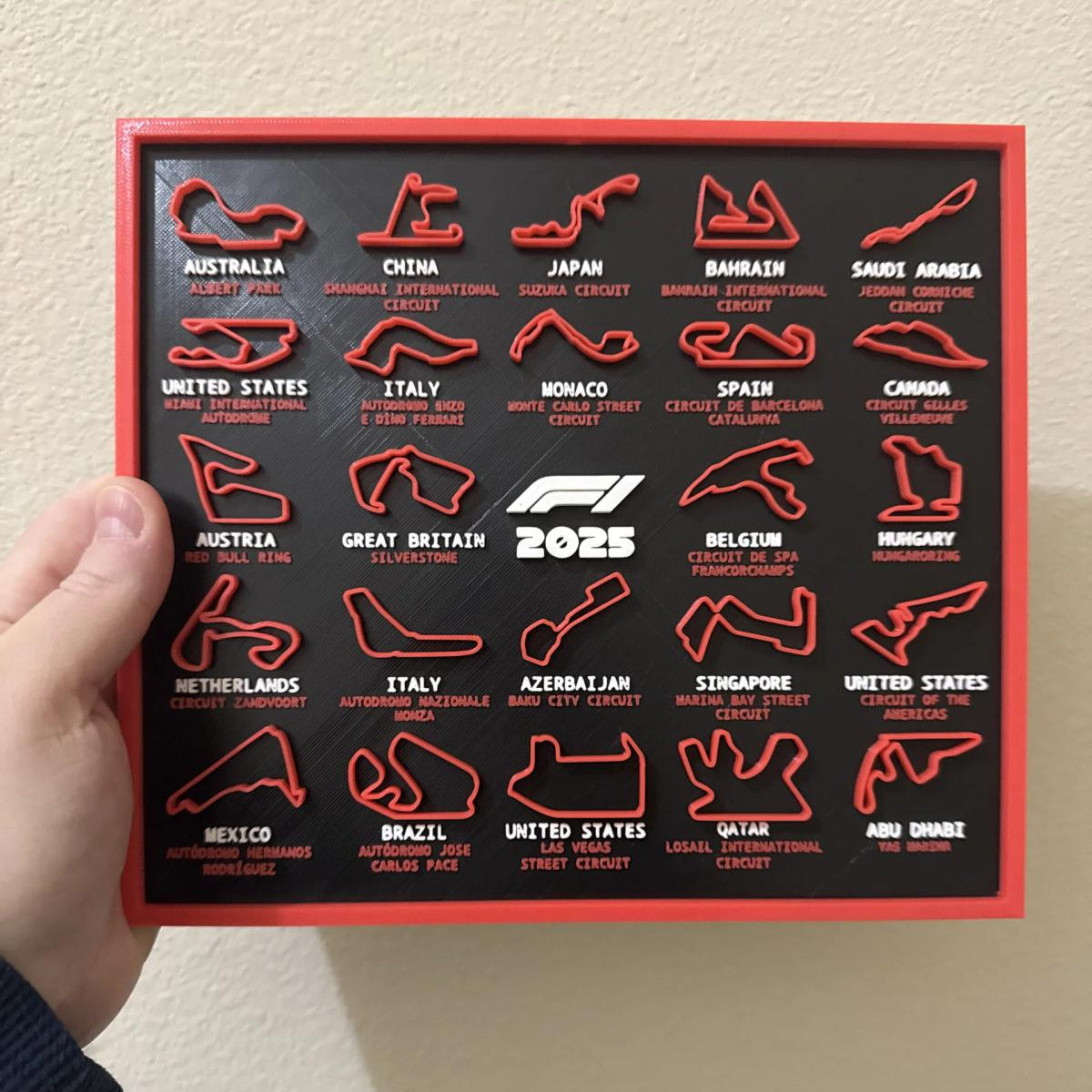 Calendar curse formula 1 2025, model 3D, 20x20 cm