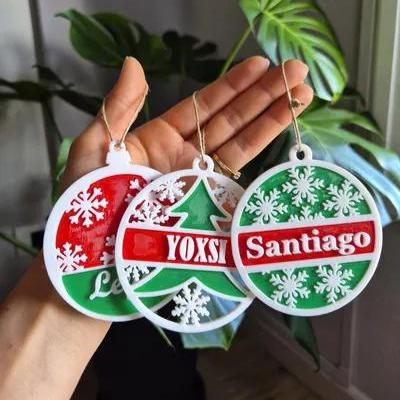 Set de 4 ornamente de Crăciun personalizate, model rustic