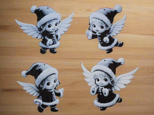 Îngerași decorativi pentru bradul de Crăciun, model alb-negru