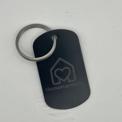 Breloc metalic personalizat, placută identificare neagră, 50 x 30 mm