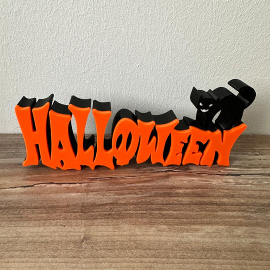 Decor de Halloween cu Pisică Neagră, Model Font 3D