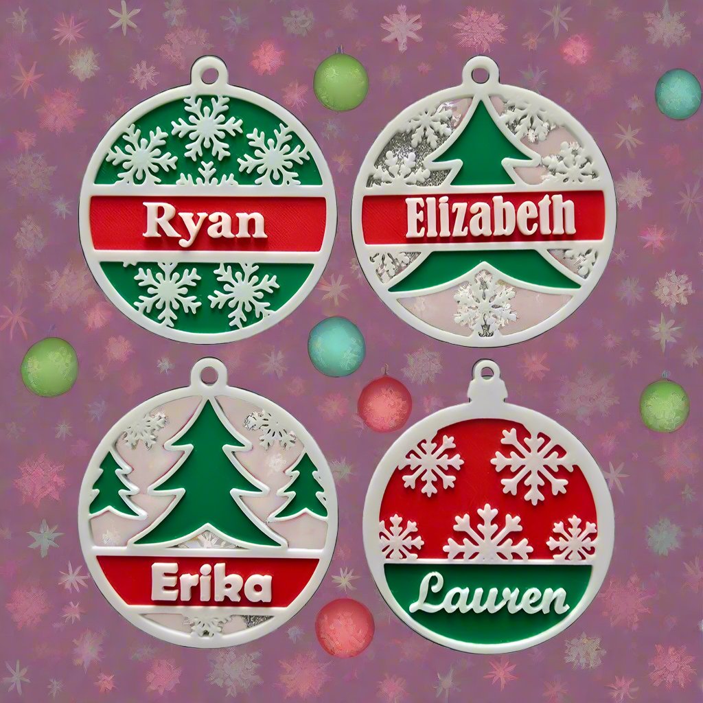 Set de 4 ornamente de Crăciun personalizate, model rustic