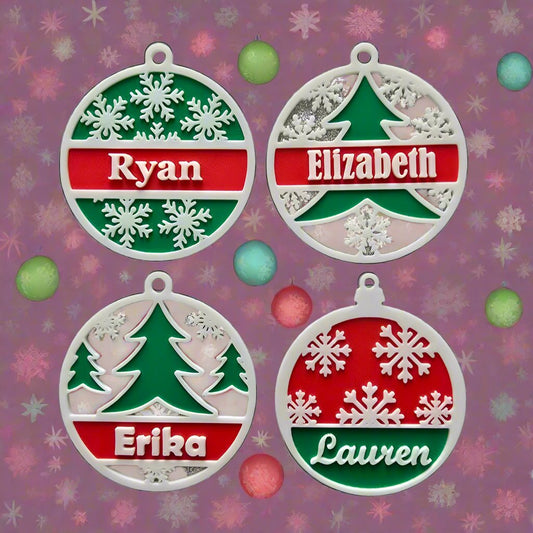 Set de 4 ornamente de Crăciun personalizate, model rustic