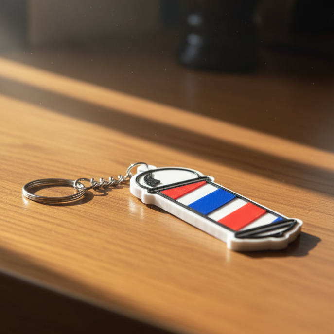 Lănțișor port-chei cu simbol barber și funcție NFC – acces rapid și design unic