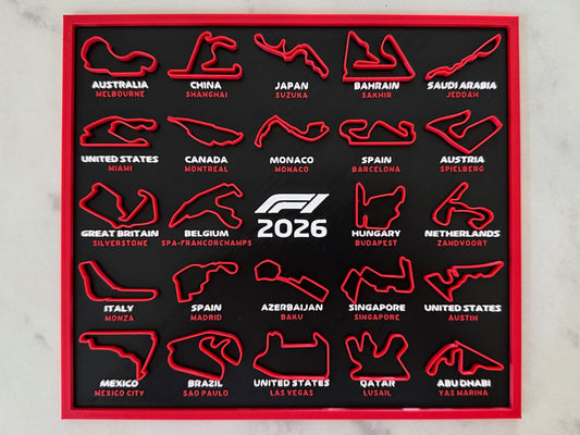 Calendar de birou cu circuite Formula 1 2026, 20x20 cm