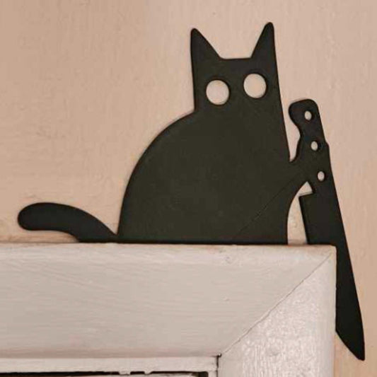 Decoratiune Halloween Pisica Cu Cutit Pentru Cadru Usa