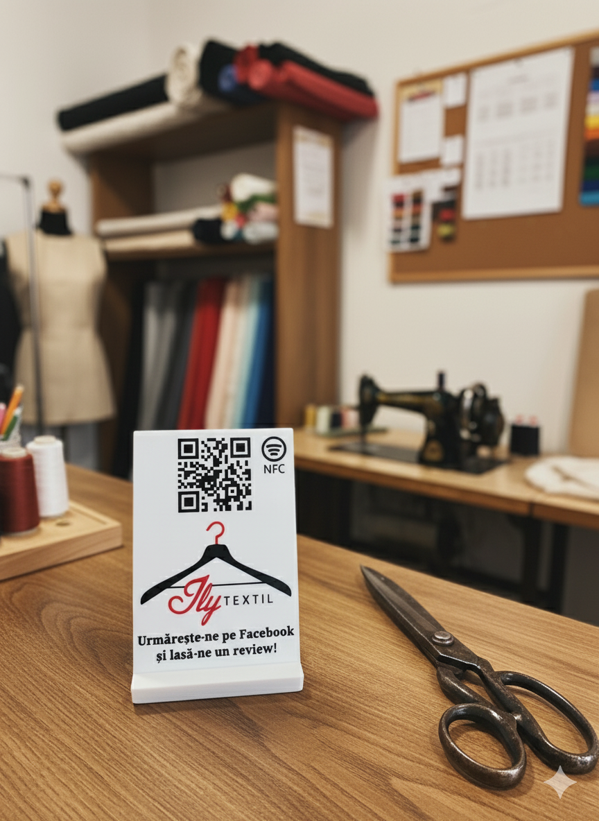 Stand cu cod QR multifuncțional personalizat, cu NFC