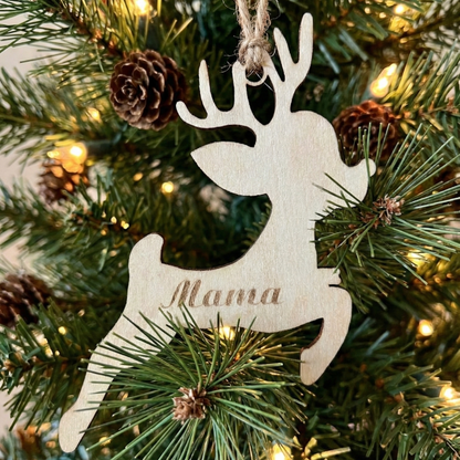 Set decorațiuni ren de Crăciun personalizat cu nume, din lemn de paltin, 10x10 cm