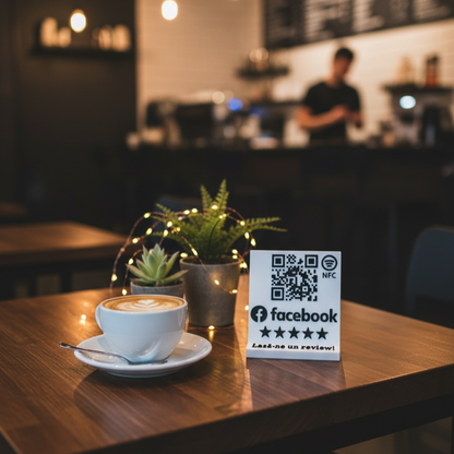 Stand cu cod QR și NFC pentru pagina de Facebook