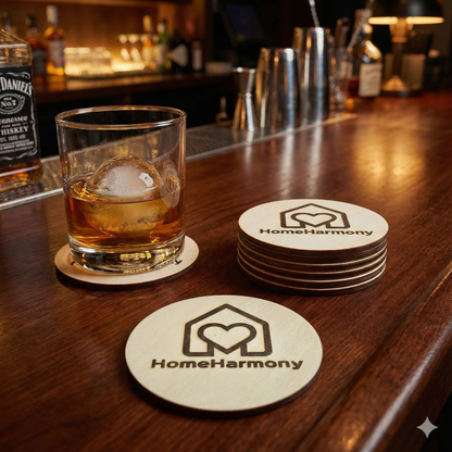 Suport personalizat pentru pahare din lemn de plop, 10x10cm