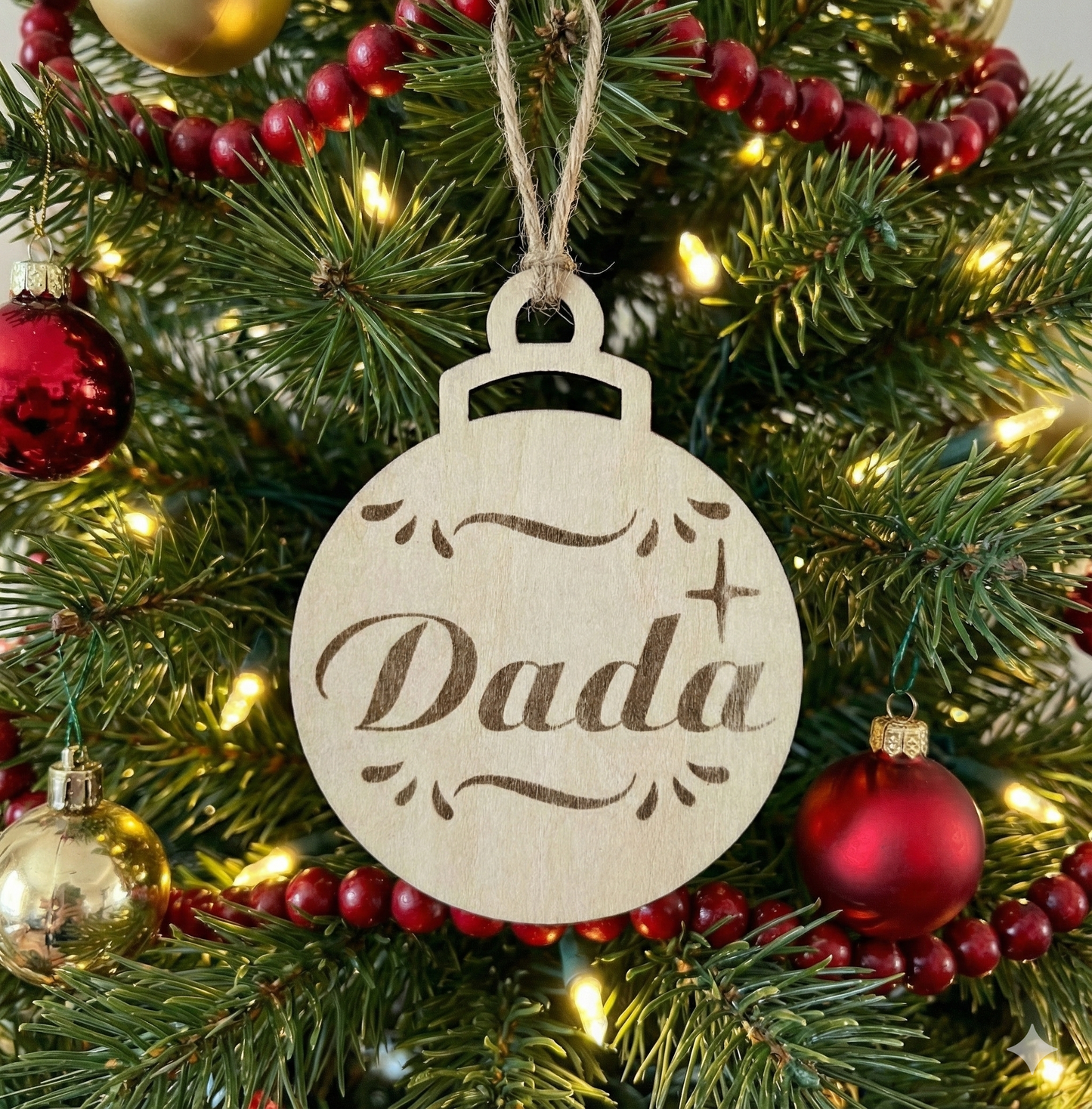 Set ornament Crăciun personalizat cu nume, 10x10 cm, din lemn