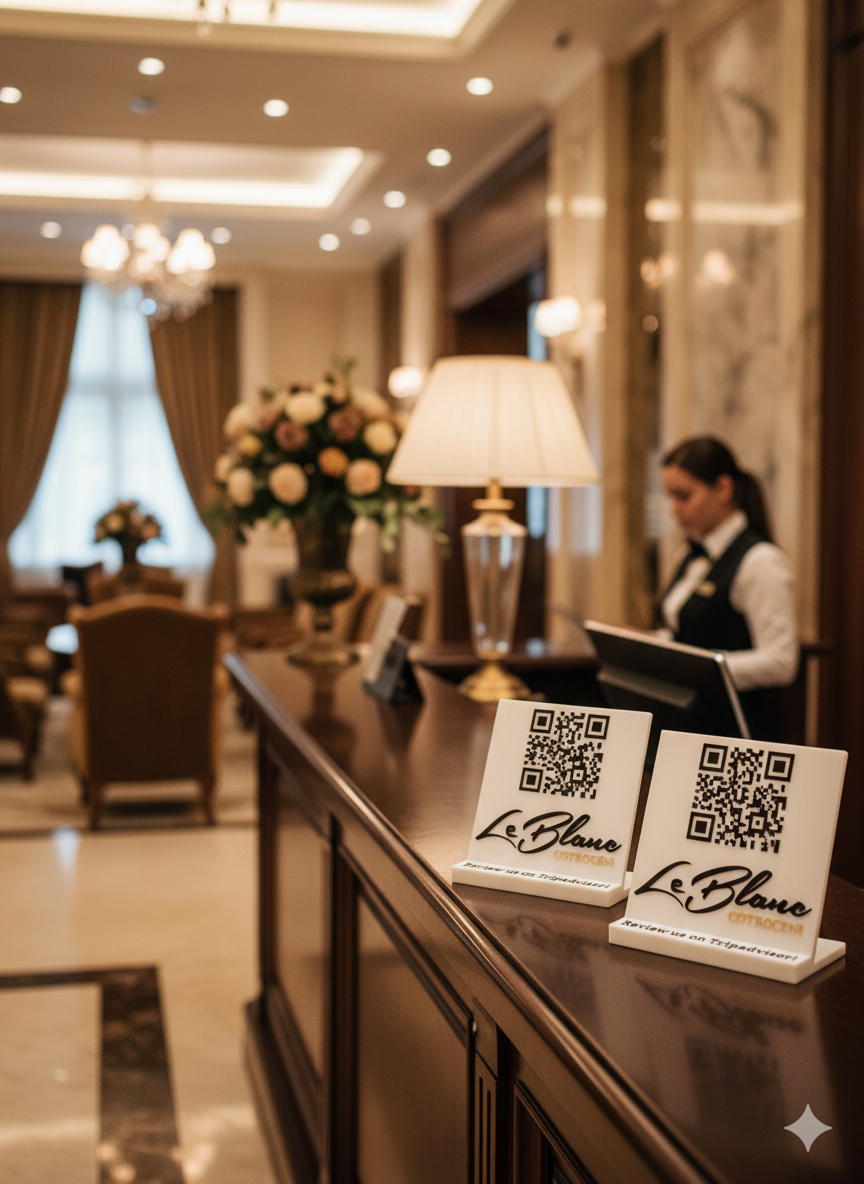 Stand cu cod QR multifuncțional personalizat, cu NFC