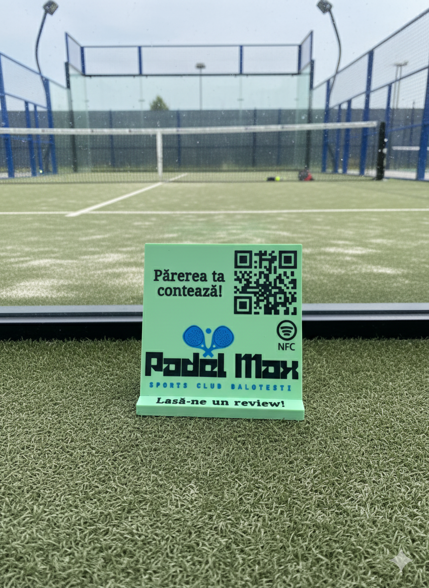 Stand cu cod QR multifuncțional personalizat, cu NFC