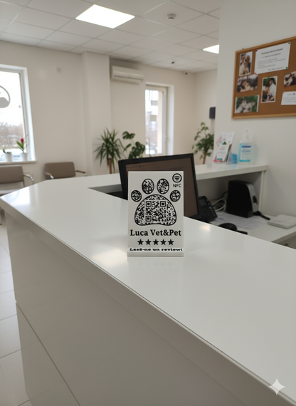 Stand cu cod QR și NFC pentru recenzii Google, pentru afaceri legate de animale