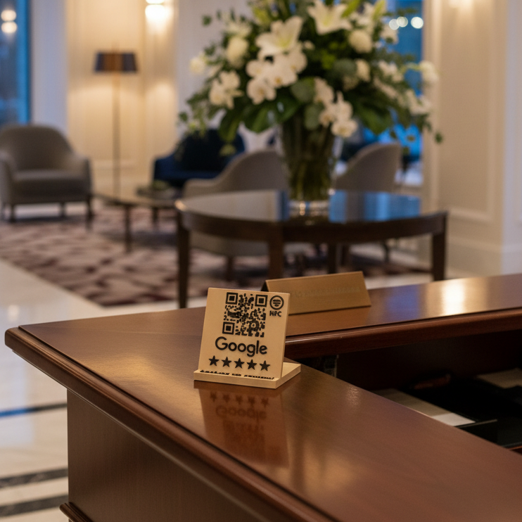 Stand cu cod QR și NFC pentru recenzii Google Maps