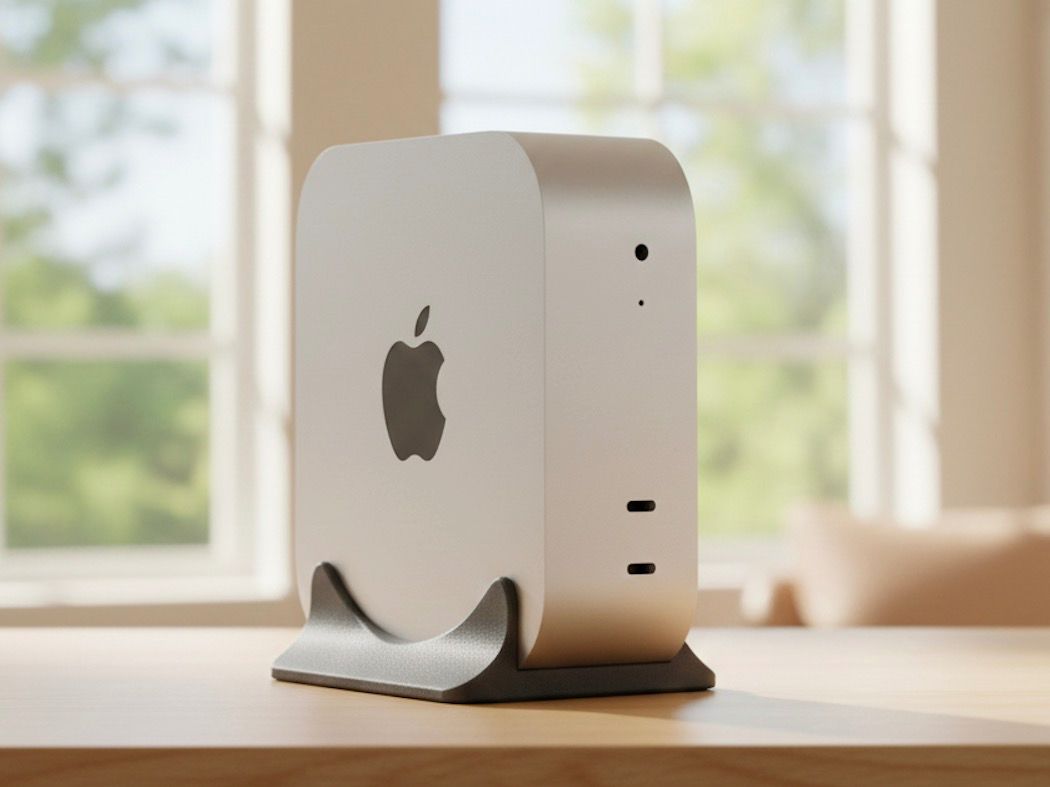 Suport vertical minimalist pentru Apple Mac Mini M4, design elegant, stabil, optimizare spațiu