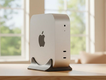 Suport vertical minimalist pentru Apple Mac Mini M4, design elegant, stabil, optimizare spațiu