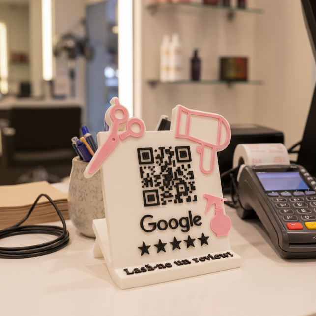 Stand cu cod QR și NFC pentru recenzii Google – pentru saloane și frizerii
